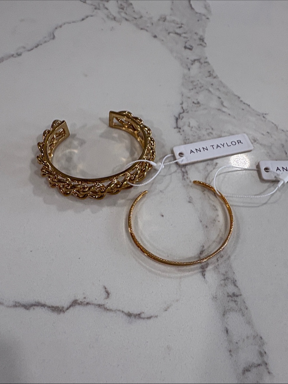 Ann Taylor Gold Chain Bangle Cuff and Slim Bangle Bracelet Set of 2